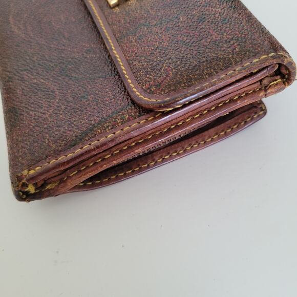 Etro Vintage Brown Paisley Medium Leather Wallet Logo Italian Trifold Zip Fair - Picture 12 of 15
